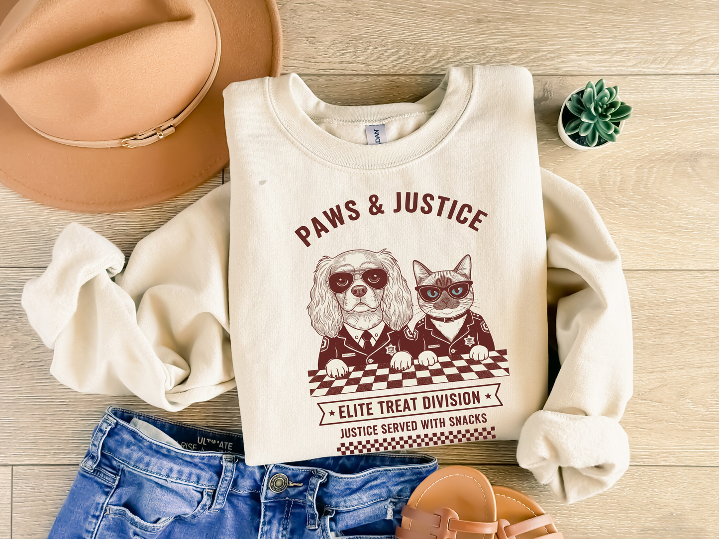 Funny Dog Cat Sweatshirt Pet Lover Gift Cozy Crewneck Paws & Justice detectives Sweatshirt | vintage courtroom pets design