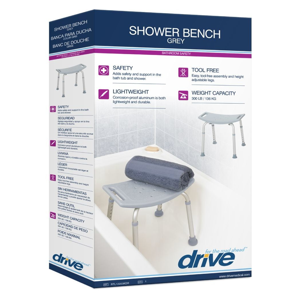 Deluxe Aluminum Shower Bench without Back (Grey)